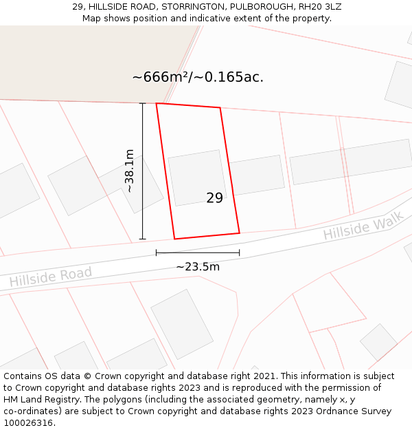 29, HILLSIDE ROAD, STORRINGTON, PULBOROUGH, RH20 3LZ: Plot and title map