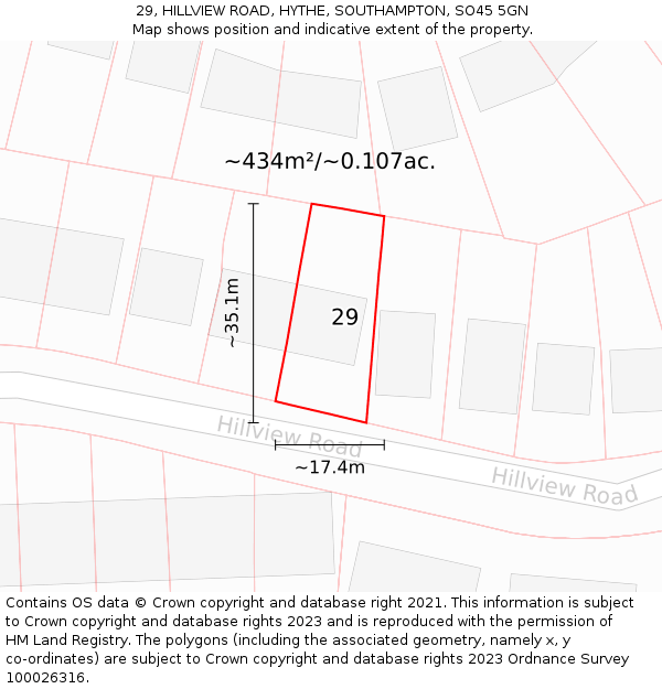 29, HILLVIEW ROAD, HYTHE, SOUTHAMPTON, SO45 5GN: Plot and title map