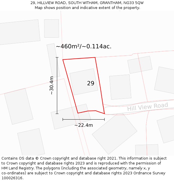 29, HILLVIEW ROAD, SOUTH WITHAM, GRANTHAM, NG33 5QW: Plot and title map