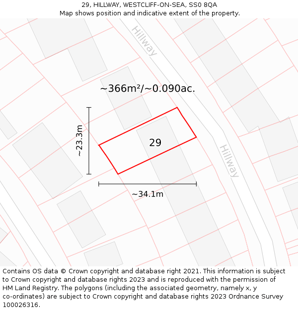 29, HILLWAY, WESTCLIFF-ON-SEA, SS0 8QA: Plot and title map