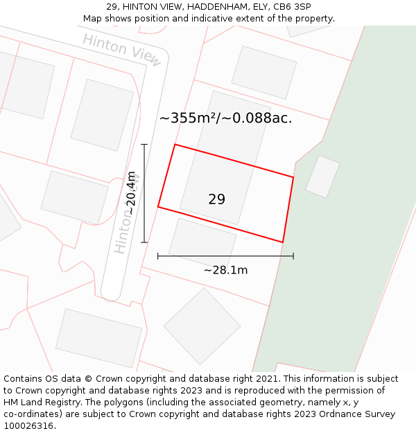 29, HINTON VIEW, HADDENHAM, ELY, CB6 3SP: Plot and title map