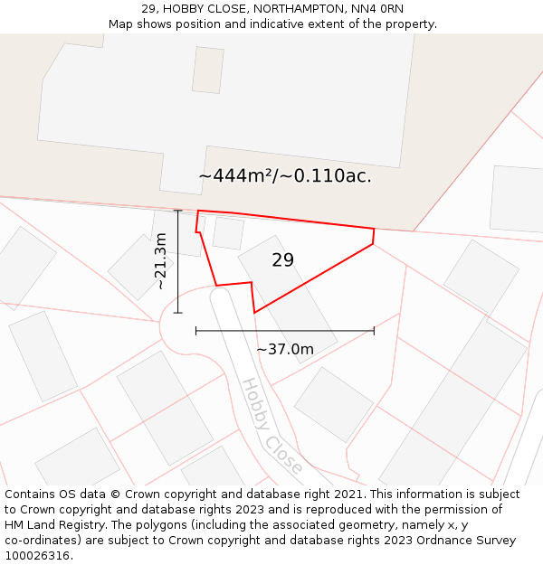 29, HOBBY CLOSE, NORTHAMPTON, NN4 0RN: Plot and title map