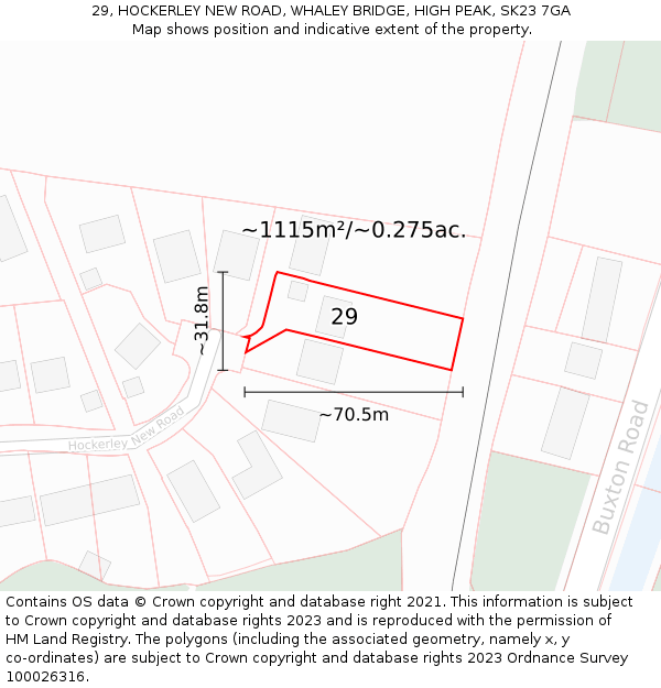 29, HOCKERLEY NEW ROAD, WHALEY BRIDGE, HIGH PEAK, SK23 7GA: Plot and title map