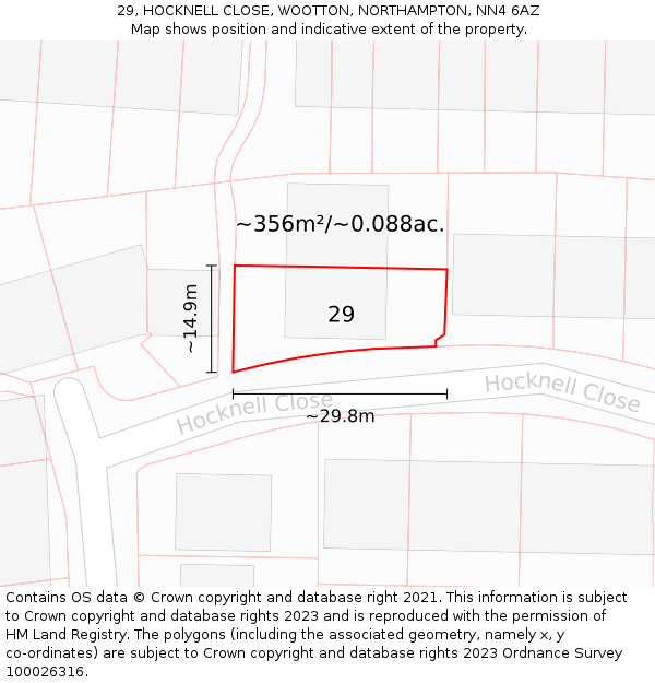 29, HOCKNELL CLOSE, WOOTTON, NORTHAMPTON, NN4 6AZ: Plot and title map