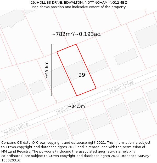 29, HOLLIES DRIVE, EDWALTON, NOTTINGHAM, NG12 4BZ: Plot and title map