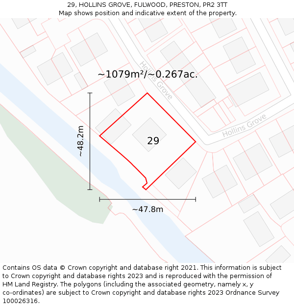 29, HOLLINS GROVE, FULWOOD, PRESTON, PR2 3TT: Plot and title map
