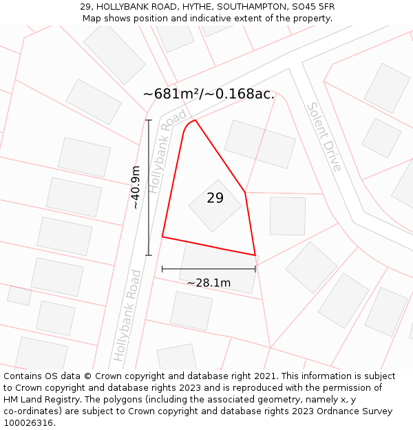 29, HOLLYBANK ROAD, HYTHE, SOUTHAMPTON, SO45 5FR: Plot and title map