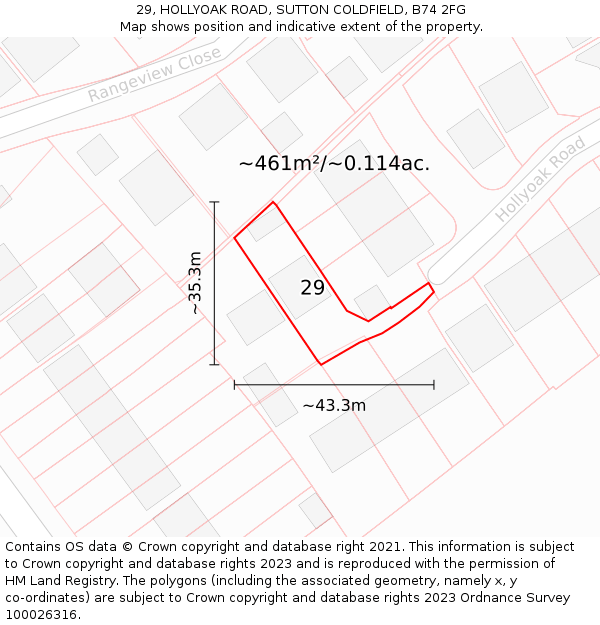 29, HOLLYOAK ROAD, SUTTON COLDFIELD, B74 2FG: Plot and title map