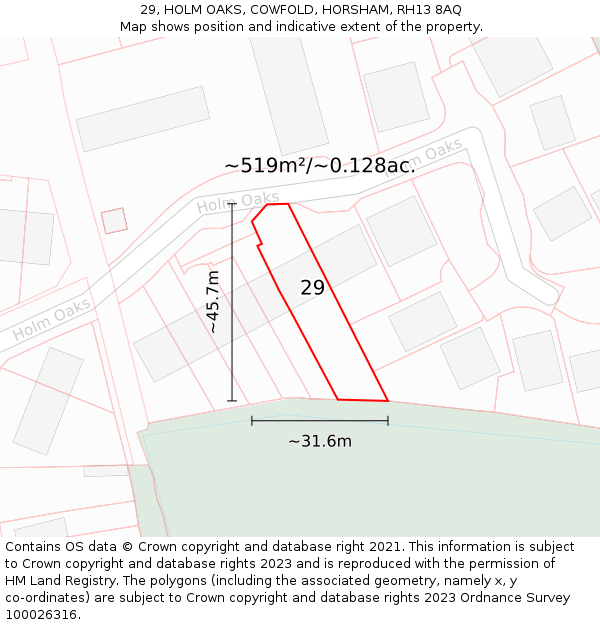 29, HOLM OAKS, COWFOLD, HORSHAM, RH13 8AQ: Plot and title map