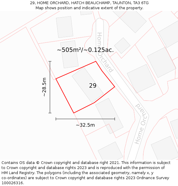 29, HOME ORCHARD, HATCH BEAUCHAMP, TAUNTON, TA3 6TG: Plot and title map