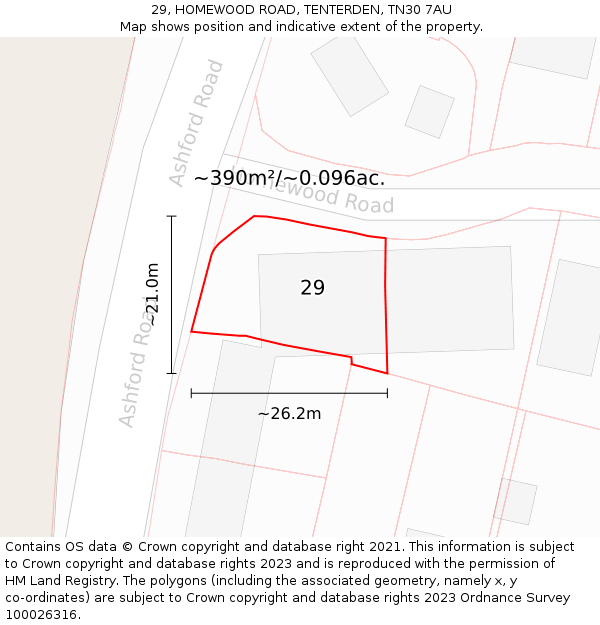 29, HOMEWOOD ROAD, TENTERDEN, TN30 7AU: Plot and title map