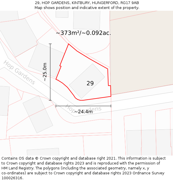 29, HOP GARDENS, KINTBURY, HUNGERFORD, RG17 9AB: Plot and title map