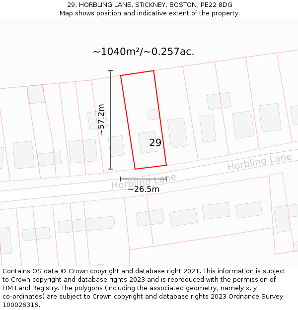 29, HORBLING LANE, STICKNEY, BOSTON, PE22 8DG: Plot and title map