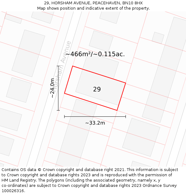 29, HORSHAM AVENUE, PEACEHAVEN, BN10 8HX: Plot and title map