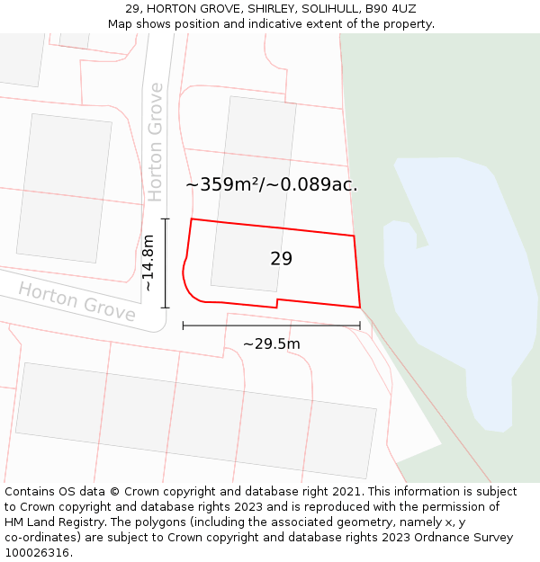 29, HORTON GROVE, SHIRLEY, SOLIHULL, B90 4UZ: Plot and title map