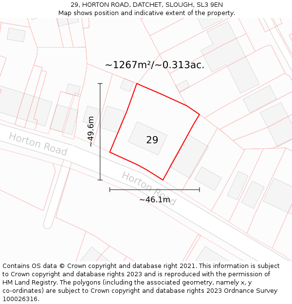 29, HORTON ROAD, DATCHET, SLOUGH, SL3 9EN: Plot and title map