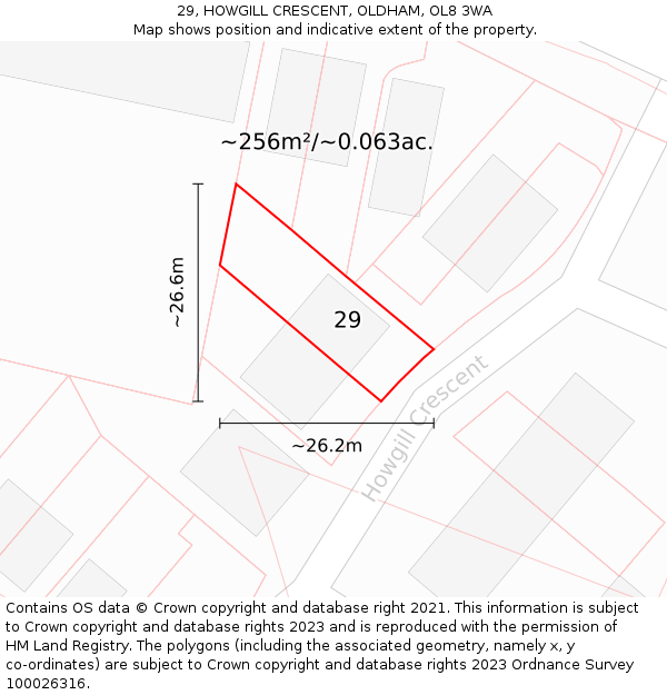 29, HOWGILL CRESCENT, OLDHAM, OL8 3WA: Plot and title map