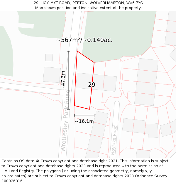 29, HOYLAKE ROAD, PERTON, WOLVERHAMPTON, WV6 7YS: Plot and title map