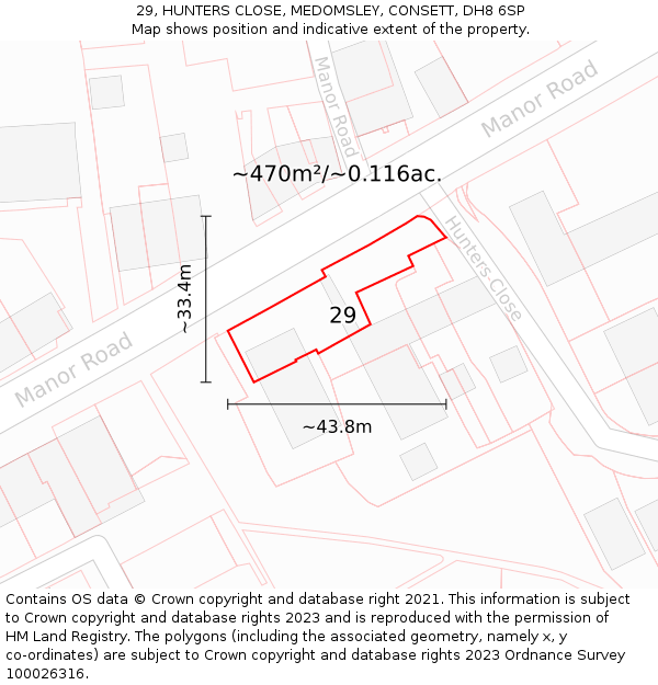 29, HUNTERS CLOSE, MEDOMSLEY, CONSETT, DH8 6SP: Plot and title map