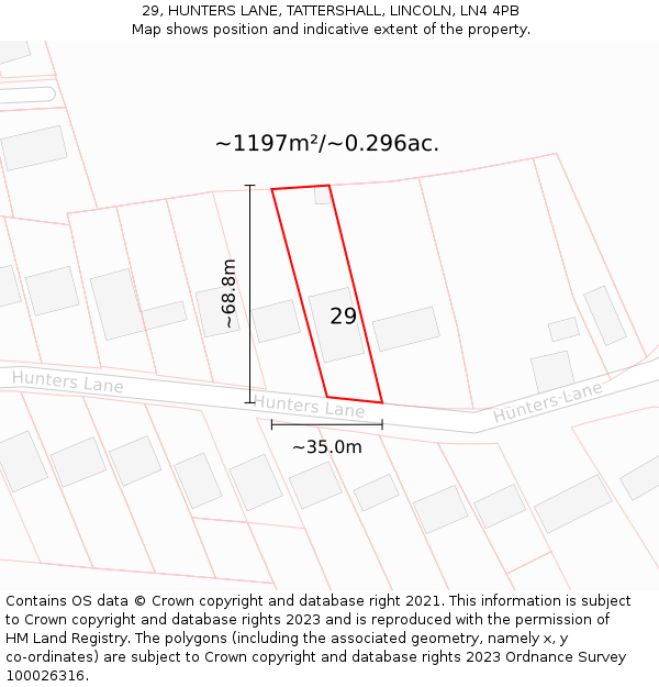 29, HUNTERS LANE, TATTERSHALL, LINCOLN, LN4 4PB: Plot and title map