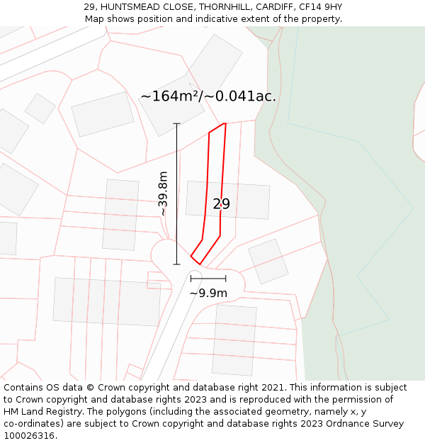 29, HUNTSMEAD CLOSE, THORNHILL, CARDIFF, CF14 9HY: Plot and title map