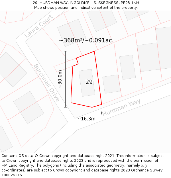 29, HURDMAN WAY, INGOLDMELLS, SKEGNESS, PE25 1NH: Plot and title map