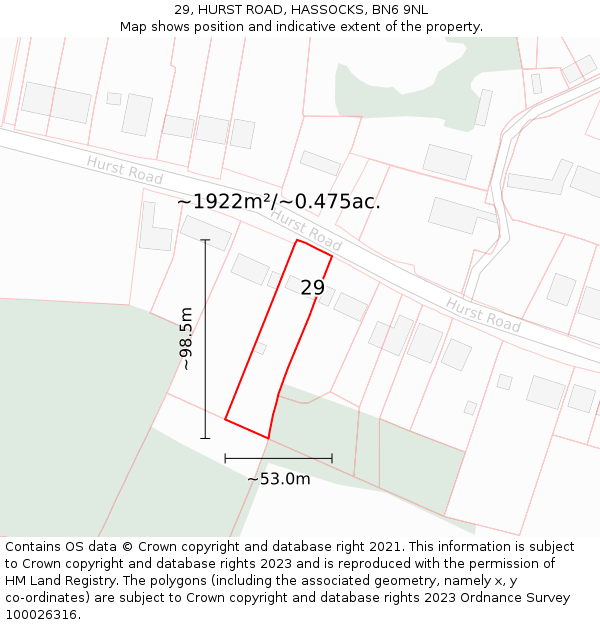 29, HURST ROAD, HASSOCKS, BN6 9NL: Plot and title map