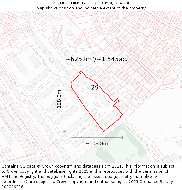 29, HUTCHINS LANE, OLDHAM, OL4 2RF: Plot and title map