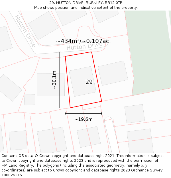 29, HUTTON DRIVE, BURNLEY, BB12 0TR: Plot and title map