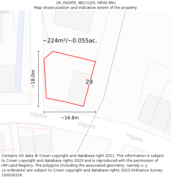 29, INGATE, BECCLES, NR34 9RU: Plot and title map