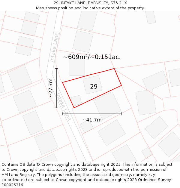 29, INTAKE LANE, BARNSLEY, S75 2HX: Plot and title map