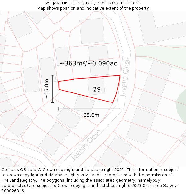 29, JAVELIN CLOSE, IDLE, BRADFORD, BD10 8SU: Plot and title map