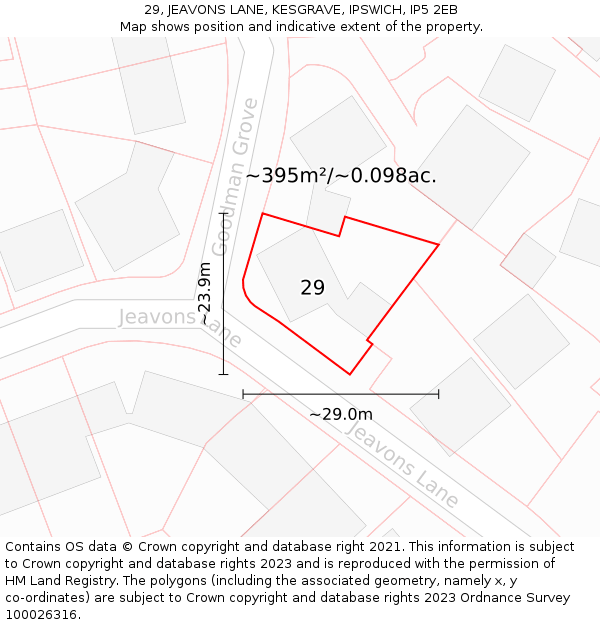 29, JEAVONS LANE, KESGRAVE, IPSWICH, IP5 2EB: Plot and title map