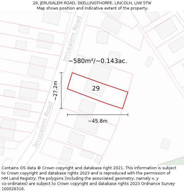 29, JERUSALEM ROAD, SKELLINGTHORPE, LINCOLN, LN6 5TW: Plot and title map