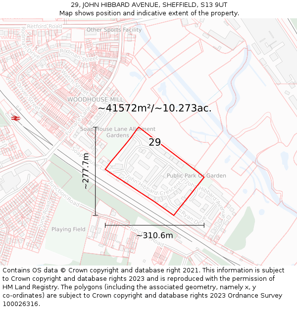 29, JOHN HIBBARD AVENUE, SHEFFIELD, S13 9UT: Plot and title map