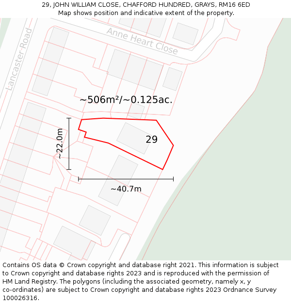 29, JOHN WILLIAM CLOSE, CHAFFORD HUNDRED, GRAYS, RM16 6ED: Plot and title map