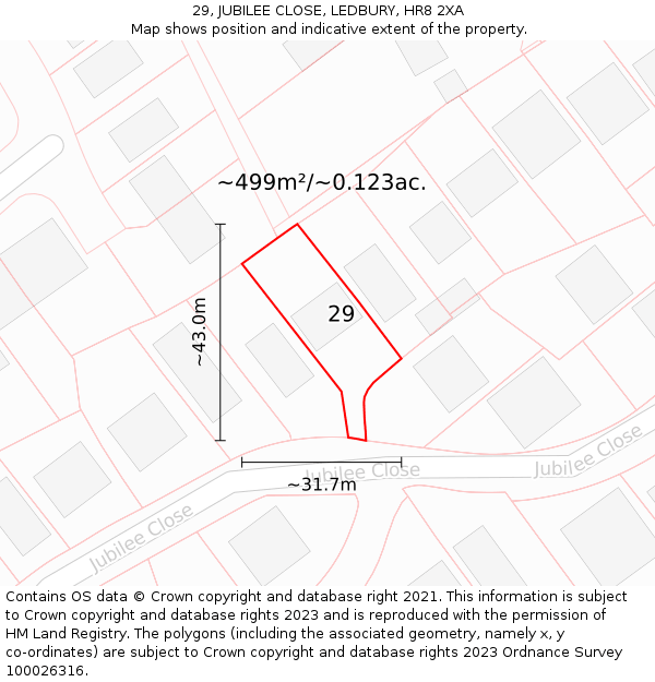 29, JUBILEE CLOSE, LEDBURY, HR8 2XA: Plot and title map