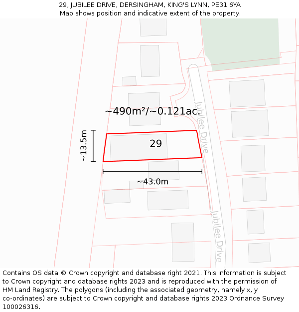 29, JUBILEE DRIVE, DERSINGHAM, KING'S LYNN, PE31 6YA: Plot and title map