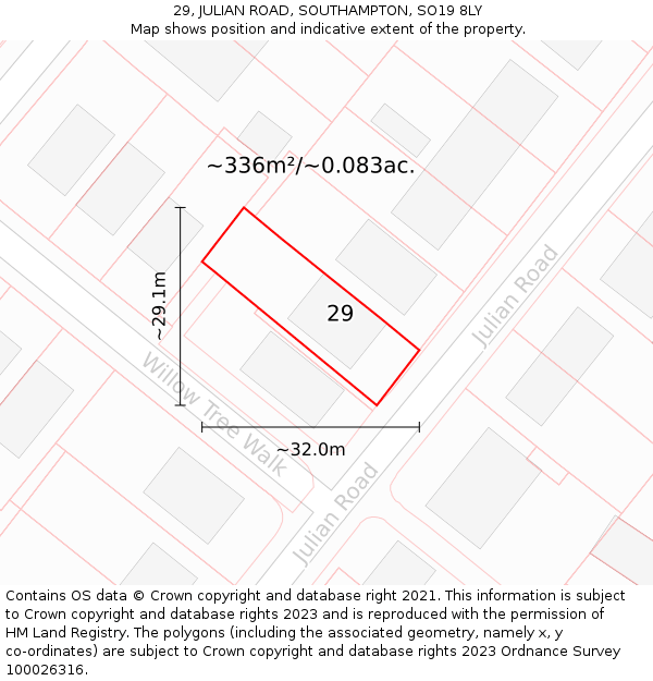 29, JULIAN ROAD, SOUTHAMPTON, SO19 8LY: Plot and title map