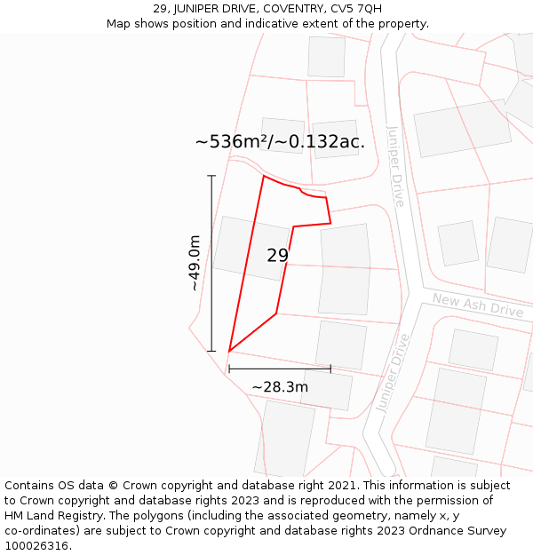 29, JUNIPER DRIVE, COVENTRY, CV5 7QH: Plot and title map