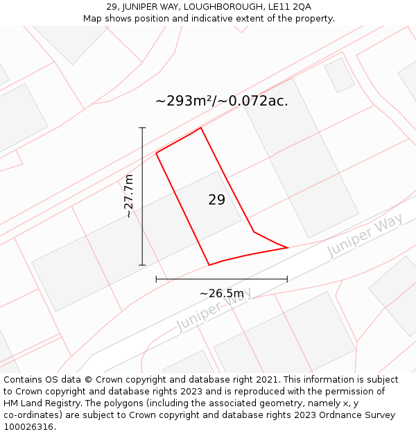 29, JUNIPER WAY, LOUGHBOROUGH, LE11 2QA: Plot and title map