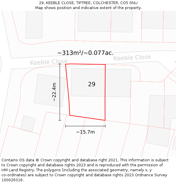 29, KEEBLE CLOSE, TIPTREE, COLCHESTER, CO5 0NU: Plot and title map