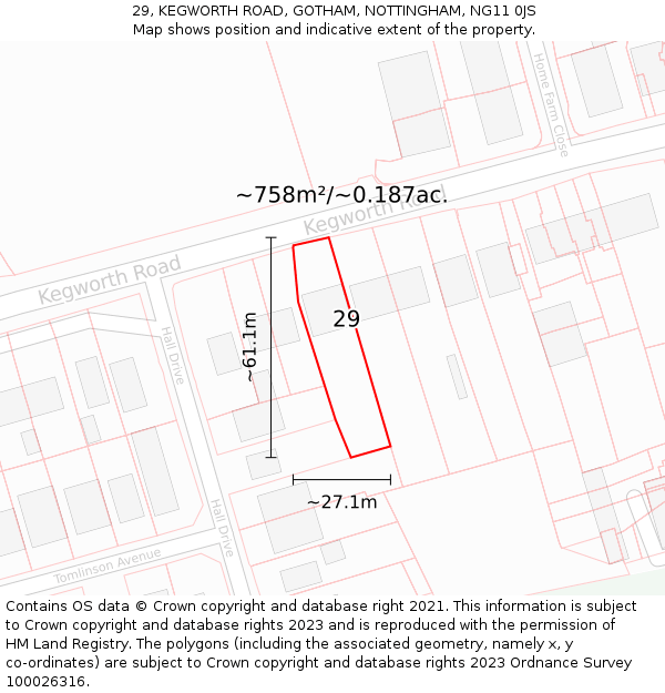 29, KEGWORTH ROAD, GOTHAM, NOTTINGHAM, NG11 0JS: Plot and title map