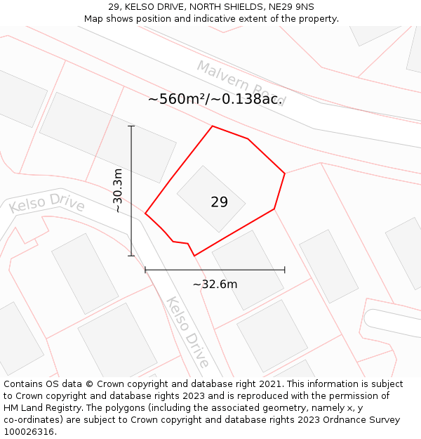 29, KELSO DRIVE, NORTH SHIELDS, NE29 9NS: Plot and title map