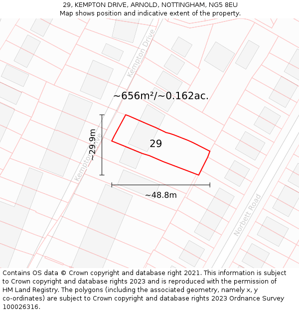 29, KEMPTON DRIVE, ARNOLD, NOTTINGHAM, NG5 8EU: Plot and title map