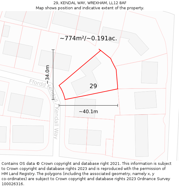 29, KENDAL WAY, WREXHAM, LL12 8AF: Plot and title map