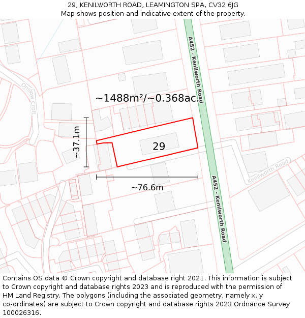 29, KENILWORTH ROAD, LEAMINGTON SPA, CV32 6JG: Plot and title map