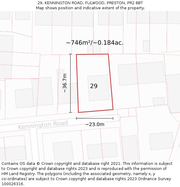 29, KENNINGTON ROAD, FULWOOD, PRESTON, PR2 8BT: Plot and title map