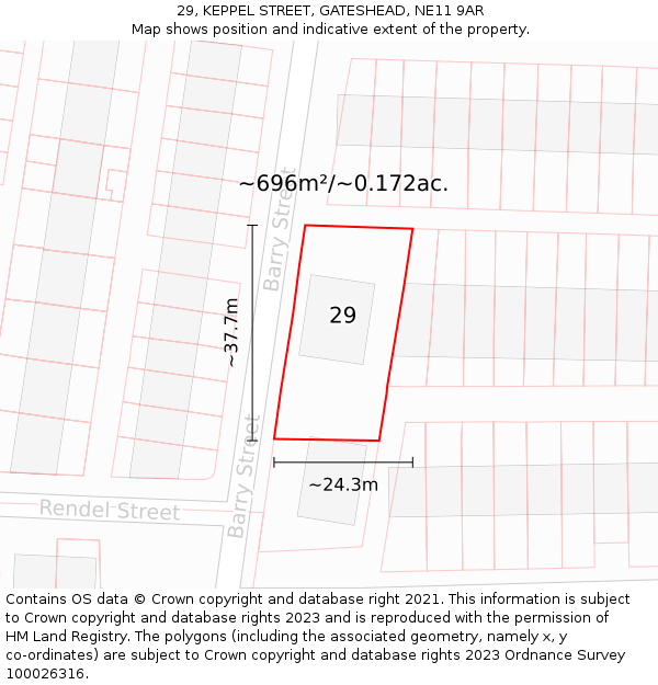 29, KEPPEL STREET, GATESHEAD, NE11 9AR: Plot and title map