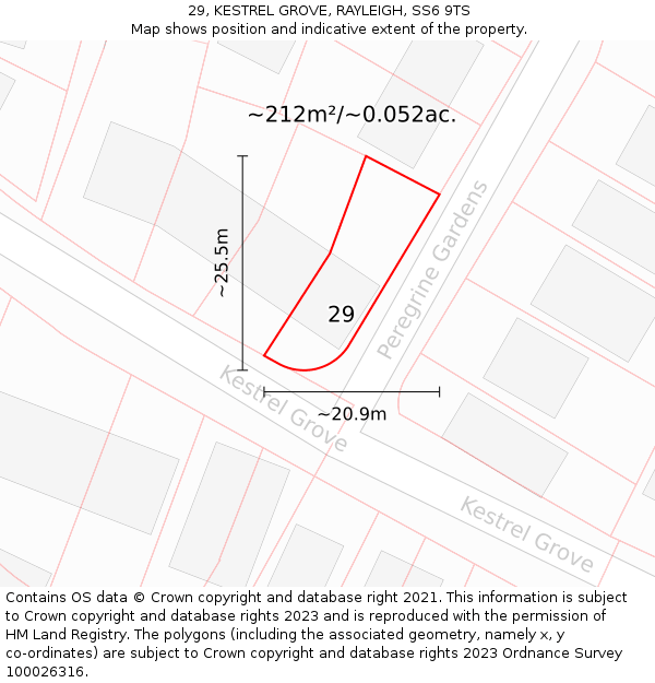29, KESTREL GROVE, RAYLEIGH, SS6 9TS: Plot and title map